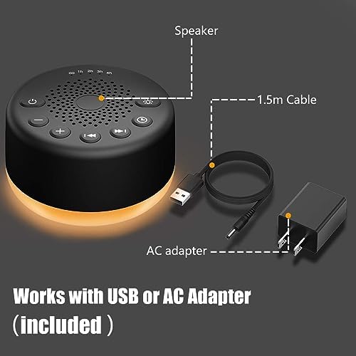 Sound Machine Easysleep White Noise Machine with 25 Soothing Sounds and Night Lights with Memory Function 32 Levels of Volume and 5 Sleep Timer Powered by AC or USB for Sleeping Relaxation (Black) - Image 6