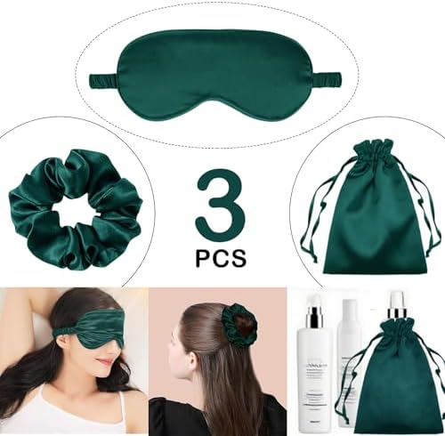3Pcs Satin Eye Mask Silk Sleep Masks Set Silky Blindfold Eyeshade Blackout Eyes Cover Pouches Bag Scrunchy Wedding Gift - Image 2
