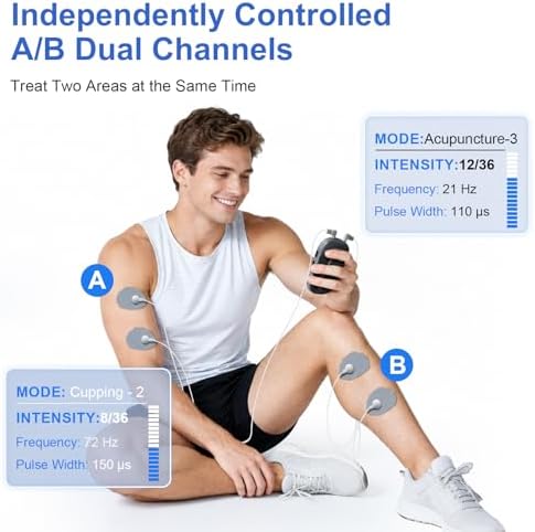 Dual Channel TENS Unit Muscle Stimulator, Rechargeable TENS EMS Machine with 24 Mode & 36 Intensity Level for Back Neck Shoulder Pain Relief Electric Pulse Massager with 10 Pads Custom Frequency+Pulse - Image 5