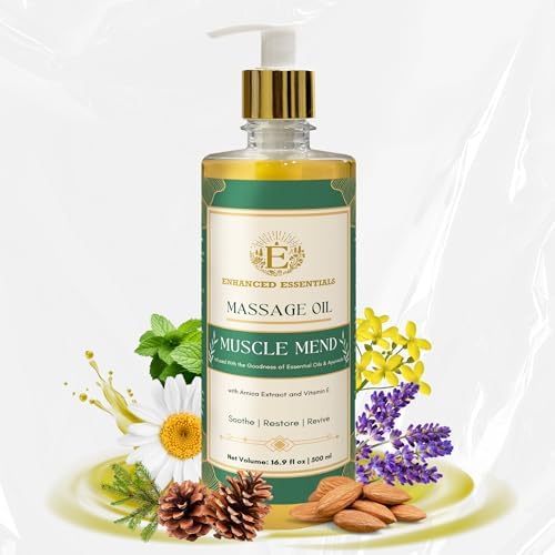 Muscle Mend| Muscle Recovery Massage Oil with Arnica, Ashwagandha & Essential Oils| Soothing,Non-Greasy, Fast-Absorbing| Use Post-Workout or Bedtime | 500ml (16.9 fl oz) by EnhancedEssentials