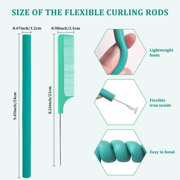 40PCS Flexible Curling Rods Set - No Heat Hair Rollers for Short & Long Hair, Twist Foam Rollers with Comb (Colors Random) - Image 2