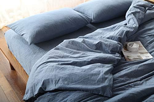 F.Y.Dreams 100% Washed Cotton Duvet Cover for Weighted Blanket 60x80 inches with 16 Ties,Zipper on Long Side/Demin Blue/Just Duvet Cover - Image 5