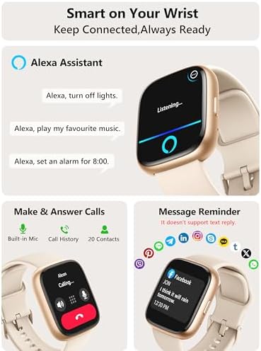Smart Watch 2026 Upgrade for Women Men Android & iPhone [2 Bands, 44mm case, 1.83''], Alexa Built-in, Make/Answer Call, HR SpO2 Sleep Stress Monitor Fitness Tracker, IP68 Waterproof Step Counter Watch - Image 2