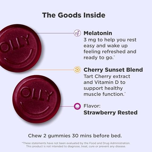 OLLY Muscle Recovery Sleep Gummies, Sleep and Sore Muscle Support, 3mg Melatonin, Tart Cherry, Vitamin D, Berry Flavor - 40 Count (Pack of 2) - Image 5