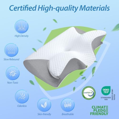 HOMCA Memory Foam Cervical Pillow, 2 in 1 Ergonomic Contour Orthopedic Pillow for Neck Pain, Contoured Support Pillows for Side Back Stomach Sleepers - Image 5