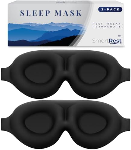 Sleep Mask [2 Pack] - Eye Mask for Sleeping - Patented, Contoured, 100% Blackout, Zero Pressure Sleeping Masks for Women and Men, Blindfold and Eye Covers - S2 Black by SmartRest
