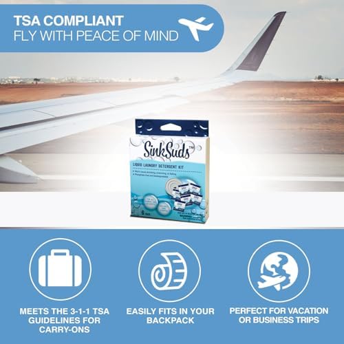SinkSuds Laundry Detergent | Travel Size Liquid Soap | TSA Compliant | Safe For All Fabrics | 12 Packets & 2 Sink Stoppers - Image 4