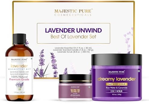 Majestic Pure Lavender Essential Oil & Body Scrub Set - Pack of 3 - Image 2