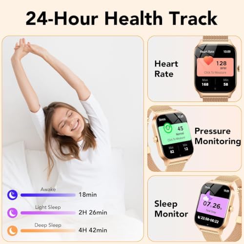 Smart Watch for Women with Bluetooth Calling, Fashion Fitness Tracker, 1.85" HD Touch Screen, AI Voice Assistant, Heart Rate Sleep Monitor, 120+ Sports Modes, Compatible with Android iPhone, 2 Bands - Image 5