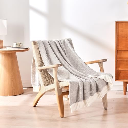 CozeCube Reversible Knitted Throw Blanket, Grey White Melange 60"x80" - Image 6