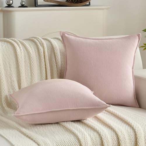 FUTEI Pack of 2 Chenille Throw Pillow Covers 26x26 Inch, Pink - Image 5