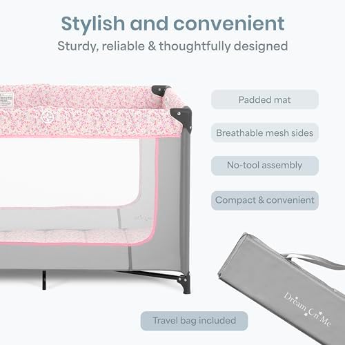 Dream On Me Zodiak Portable Playard, Compact for Travel, Carry Bag, Gray & Pink - Image 5
