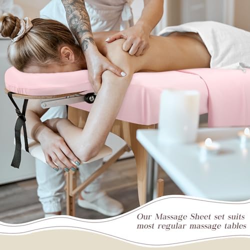 Mixweer 9 Pcs 3 Set Microfiber Massage Table Sheets Set Bulk Includes Flat Sheet, Fitted Sheet with Pocket, Face Rest Cover(Pink) - Image 4