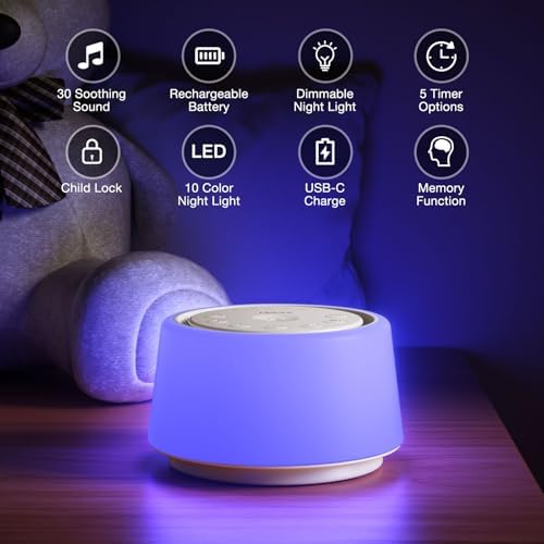 LEICEX White Noise Sound Machine | Sound Machine for Baby Rechargeable | 30 Soothing Sounds | 10 Colors Night Light | White Noise Machine for Sleep Baby Adults Portable Sound Machine for Home Travel - Image 2