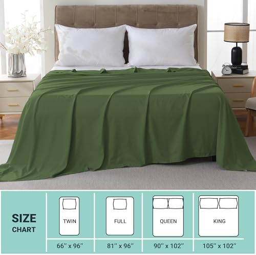 ZPECC Queen Flat Sheet Only 1 Pack, Durable Olive Green Top Bed Sheets Hypoallergenic Soft Brushed Microfiber Color-Coded Label, 90"x102" - Image 5