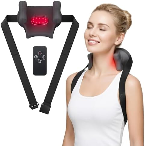 Cordless Neck and Shoulder Massager, 6D Shiatsu Kneading with Remote Control, Rechargeable Electric Back Massager with Red Light, 4 Modes 3 Speeds by Unknown