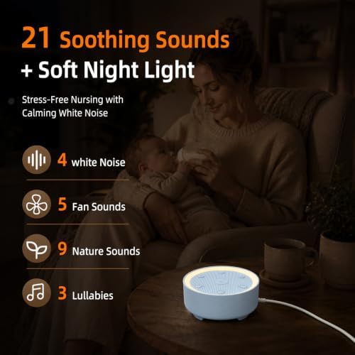 Kipcush White Noise Machine for Sleeping, Baby & Adults, High-Fidelity Non-Looping Sounds, Sleep Sound Machine with Dimmable Night Light, USB Powered, Memory Function, Home, Nursery & Travel - Image 3