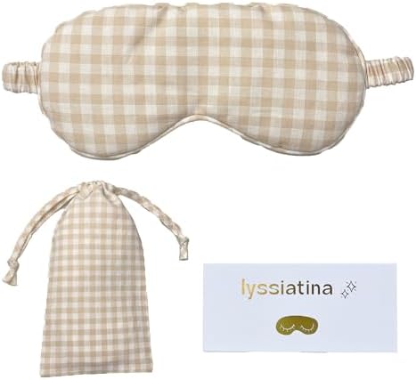 Sleep Mask Linen Eye Mask with Elastic Band,Comfort Sleeping Shade for Nighttime Sleeping, Traveling & Napping,Side Sleeper Eye Cover Cooling with Travel Bag Gift Package(Gingham) by lyssiatina