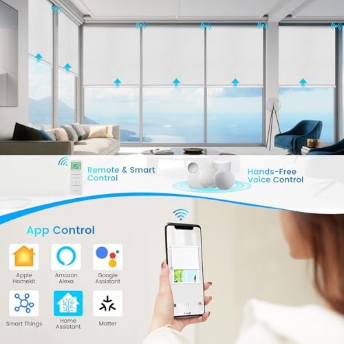 Motorized 100% Blackout Roller Shades – Custom Smart Blinds with Remote Control, Rechargeable Battery or Plug-in Motor, Tuya WiFi Optional, Home & Office Automatic Window Shades (Gray/CH9393) - Image 2