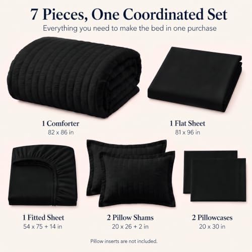 CozyLux Full Size Comforter Sets, 7 Pieces Black Seersucker Bed in a Bag - Image 2