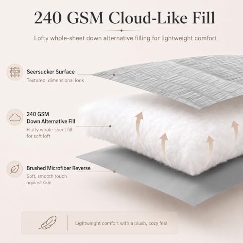 CozyLux Oversized King Comforter Set 120x98, 7-Piece Light Grey Seersucker - Image 3