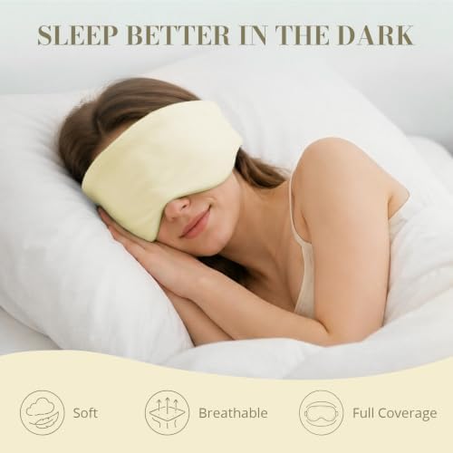 Sleep Mask for Women Men, Reversible Eye Mask Sleeping with Cozy & Cooling Sides, Adjustable Velcro Band, Blackout Face-Hugging Padded Eye Cover for Sleeping Travel Office, Cyan/Yellow - Image 2