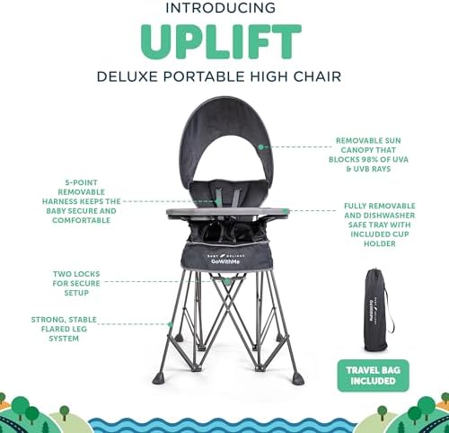 Baby Delight Go with Me Uplift Deluxe Portable High Chair | Sun Canopy | Indoor and Outdoor | Grey - Image 3