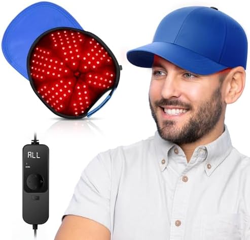 Red Light Hair Growth Cap, Red Light Therapy for Head, Red Infrared Light Therapy 660nm & 850nm & 940nm wavelength with Timer & Controller, Color: Blue by HALIDODO