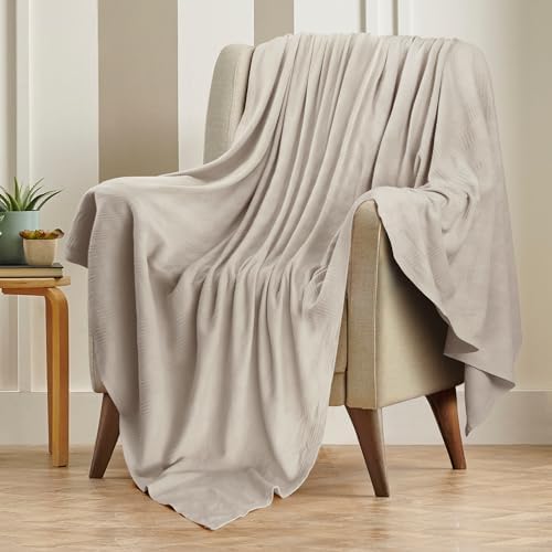 Utopia Bedding 100% Cotton Thermal Blanket Khaki Throw, 50x60 Inches - Image 5