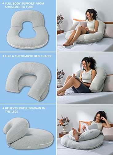 INSEN Reading Pillow, Back Pillow for Sitting in Bed and Couch, Gaming Pillow for Adults, Sit Up Support for Bed, Grey Jersey - Image 3