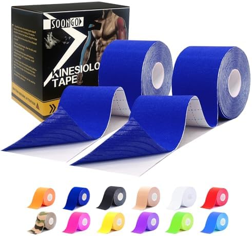 SOON GO Kinesiology Tape Pro 2 Rolls, 2 Inch High Elasticity Sports Tape Therapeutic Pain Relief–Physio Tape for Muscle Recovery & Joint Support, Waterproof & Hypoallergenic & Breathable–Dark Blue by SOON+GO