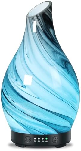 Aromatherapy Essential Oil Diffuser for Home- Art Glass Diffuser for Essential Oils with Waterless Auto Shut-Off 4 Timer 7 Colors LED Night Light for Home Office Decor Gifts for Women by EQUSUPRO