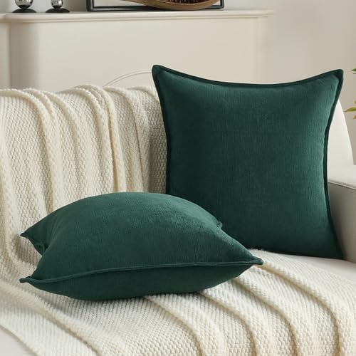 FUTEI Pack of 2 Chenille Throw Pillow Covers 12x20 Inch, Dark Green - Image 5