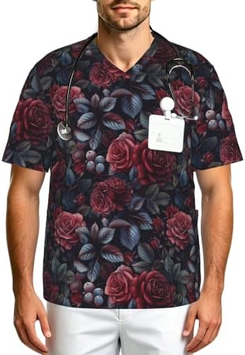 Men's Scrub Top,V-Neck Spill Wrinkle Resistant,3 Pockets-Seamless Repeating (3) by Unknown