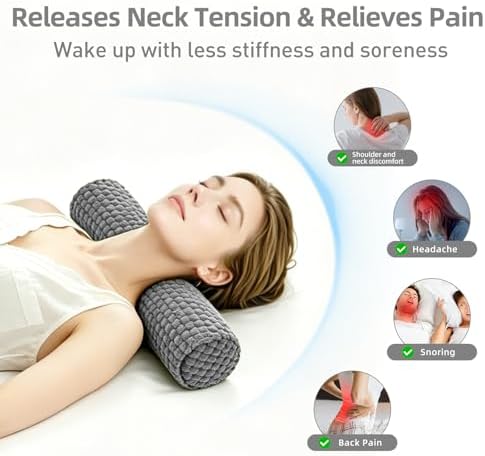 Cervical Pillow for Neck Pain, Memory Foam Neck Roll – Grey - Image 3