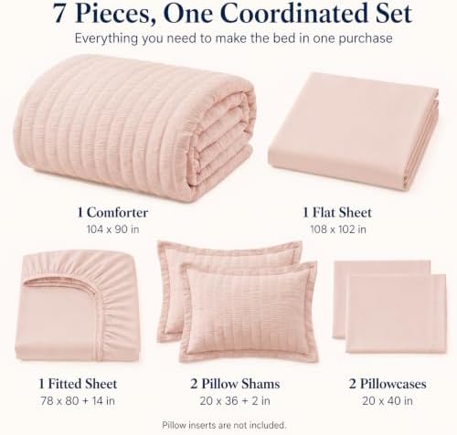 CozyLux King Size Comforter Set 7 Pieces Blush Pink Seersucker Bed in a Bag - Image 2