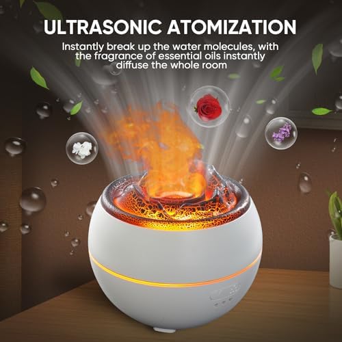 YALEDI Essential Oil Diffuser, Volcano Flame Fire Oil Diffuser, 360ml Ultrasonic Cool Mist Aromatherapy Humidifier, Scent Diffuser with 7 Colors Light, Timer & Auto Shut-Off for Home, Room (White) - Image 5