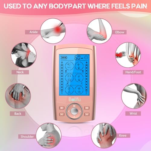 Belifu Dual Channel TENS EMS Unit 24 Modes Muscle Stimulator for Pain Relief Therapy, Electronic Pulse Massager Muscle Massager with 10 Pads, Dust-Proof Drawstring Storage Bag - Image 2