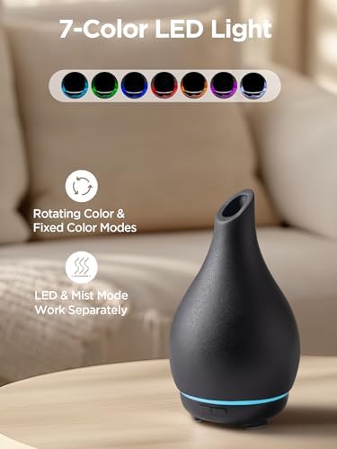 InnoGear Essential Oil Diffuser, 150ml Ceramic Diffuser Handcrafted Stone Aromatherapy Diffusers Ultrasonic Cool Mist Humidifier Vaporizer 2 Mist Modes Waterless for Home, Black Vase-Shaped Ceramic - Image 5