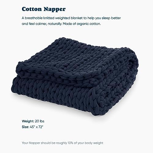 Bearaby Cotton Hand-Knit Weighted Blankets for Adults - Chunky Knit Blanket - Sustainable, Breathable, Organic, Cooling Weighted Blanket - Machine Washable (Midnight Blue, 20 lbs, 45"x72") - Image 2
