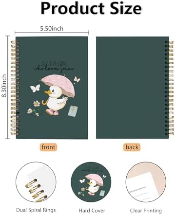 Cute Christian Spiral Notebooks - Just a Girl Who Loves Jesus Spiral Journaling Notebook for Daily Writing Bible Study, Kawaii Duck Religious Christian Journals Gifts for Daughter-DarkGreen396 - Image 2