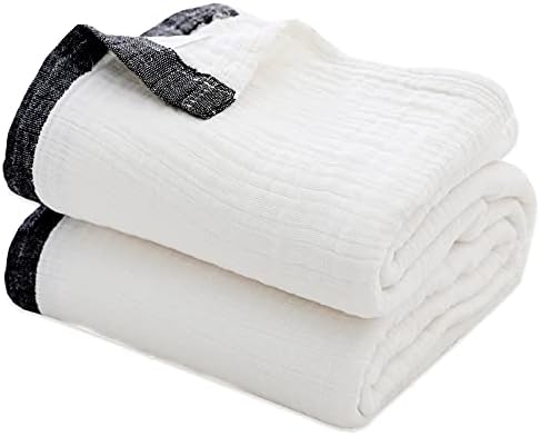 SE SOFTEXLY Muslin Throw Blanket, 4-Layer Dyed Yarn, 90”x102”, White by DefineCozyHealthyLife