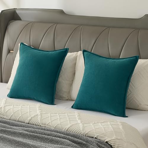 FUTEI Pack of 2 Chenille Throw Pillow Covers 24x24 Inch, Teal - Image 6