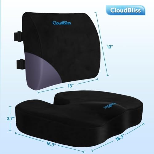 CloudBliss Ergonomic Seat Cushion & Lumbar Support Pillow Set, Black, XL - Image 5