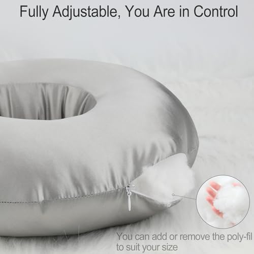 Silky Satin Piercing Pillow Ear Pillows Donut with Hole for Ear Pain CNH Piercing Pain Relief Sleeping Pressure Sore Side Sleepers Smooth Cooling Ear Guard Protector, Silver Gray - Image 5