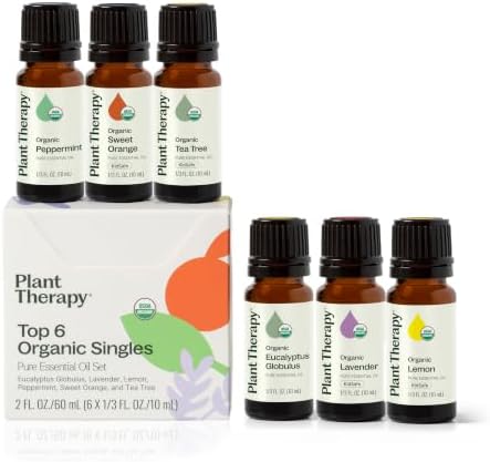 Plant Therapy Top 6 USDA Organic Essential Oil Set for Diffusion & Topical by PlantTherapy