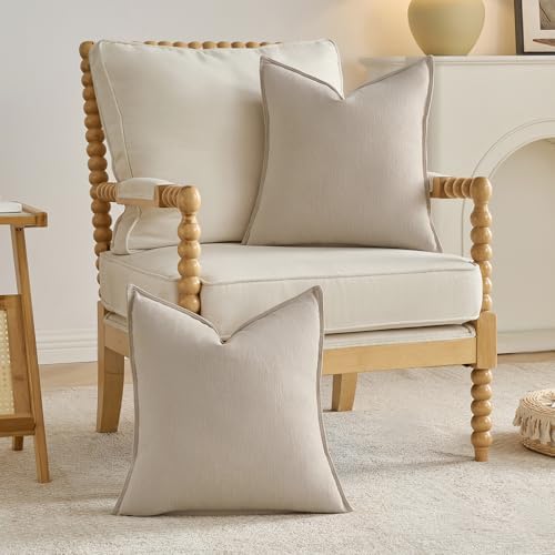 FUTEI Pack of 2 Chenille Throw Pillow Covers 22x22 Inch, Beige - Image 4