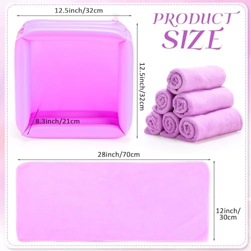 FillTouch 12 Pcs Foot Spa Kit for Girls Kids 12.5''x12.5''x8.3'' Foot Care Bath and 12''x28'' Hand Towels Washbasin Salon Towels Portable for Sleepover Spa Swim Birthday Party Supplies(Light Purple) - Image 2