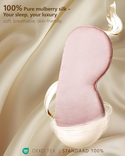 Silk Sleep Mask for Women - Soft Breathable Organic Natural Mulberry Silk Fabric Blackout Eye Mask for Sleeping with Adjustable Straps No Pressure Eye Mask for Travel Essentials Gifts (Pink) - Image 2