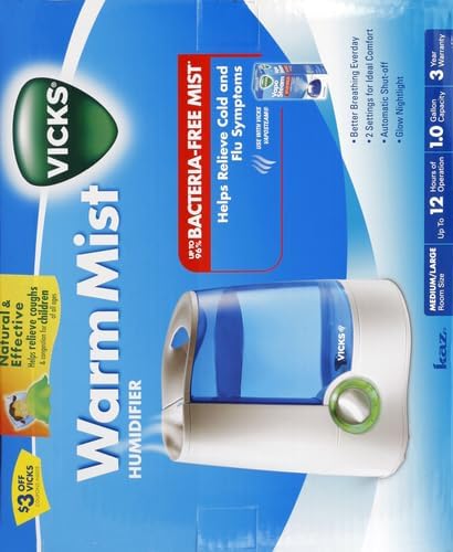 Vicks Warm Mist Humidifier Filter‑Free 1 Gal Tank,Auto Shut‑Off,Night Light,VapoPad and VapoSteam Compatible,(Pack of 2) - Image 3